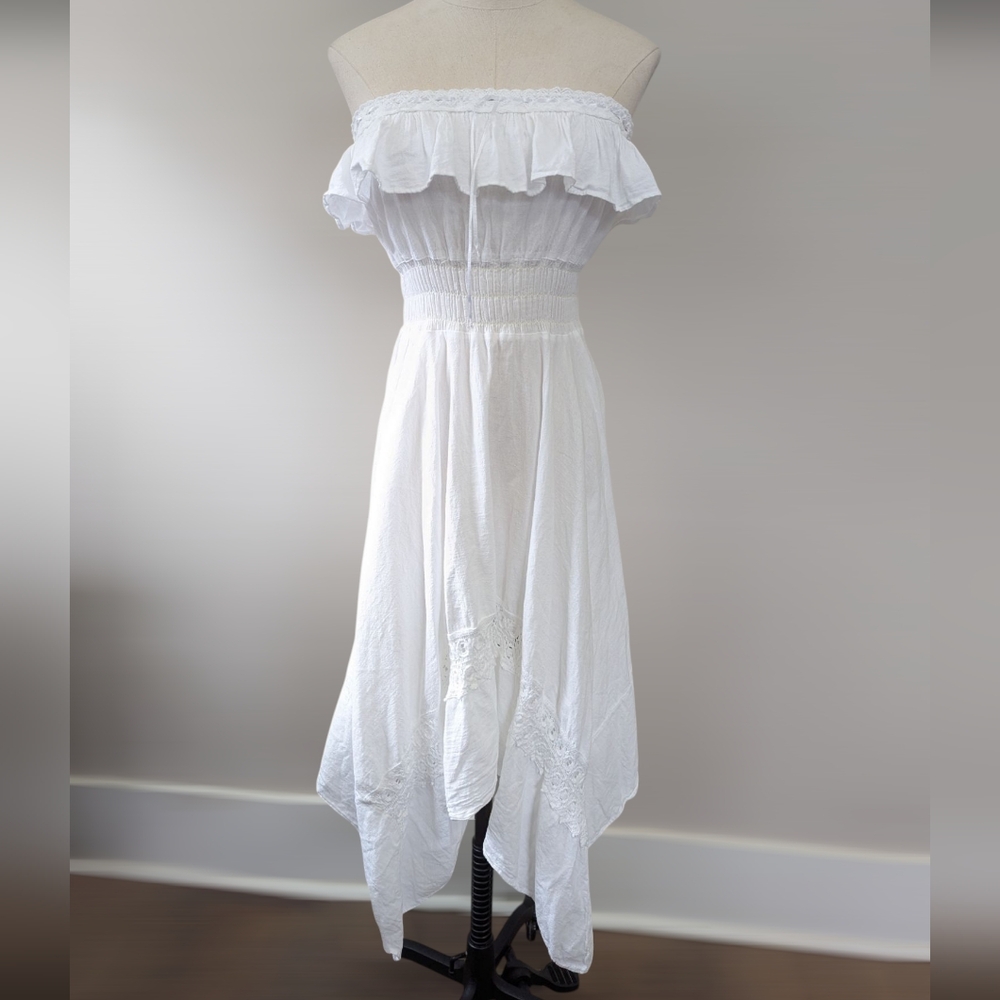 Sea Spice Handkerchief Hem Cotton Swim Cover Strapless‎ Dress
